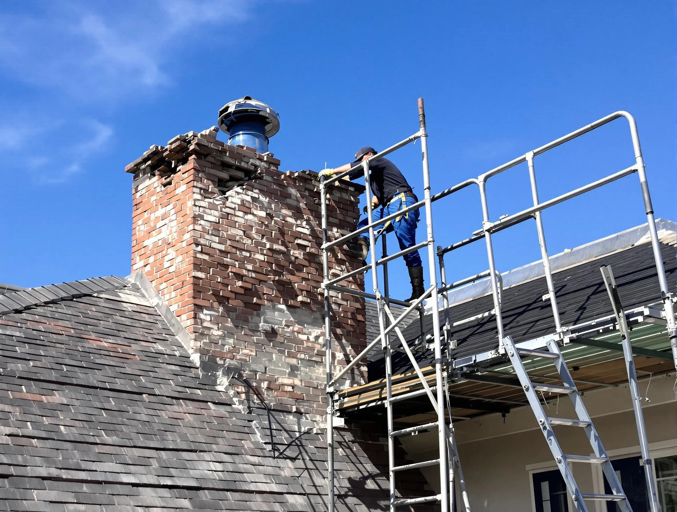 Rebuilding a chimney structure by Englewood Chimney Sweep in Englewood, NJ