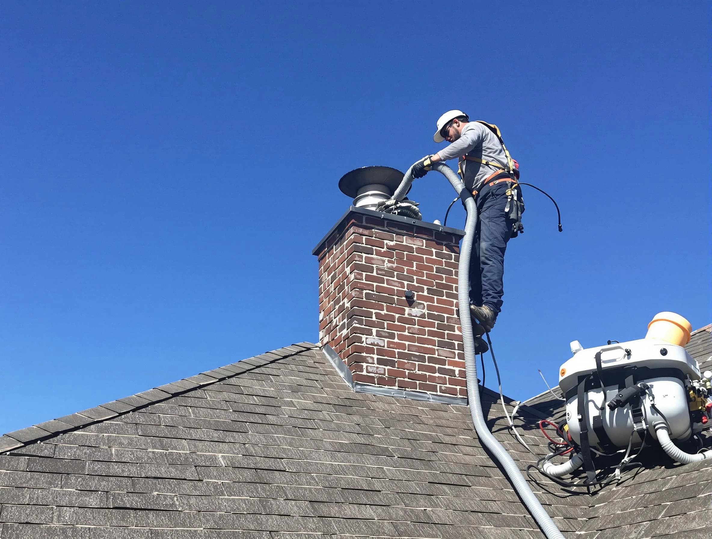 Dedicated Englewood Chimney Sweep team member cleaning a chimney in Englewood, NJ