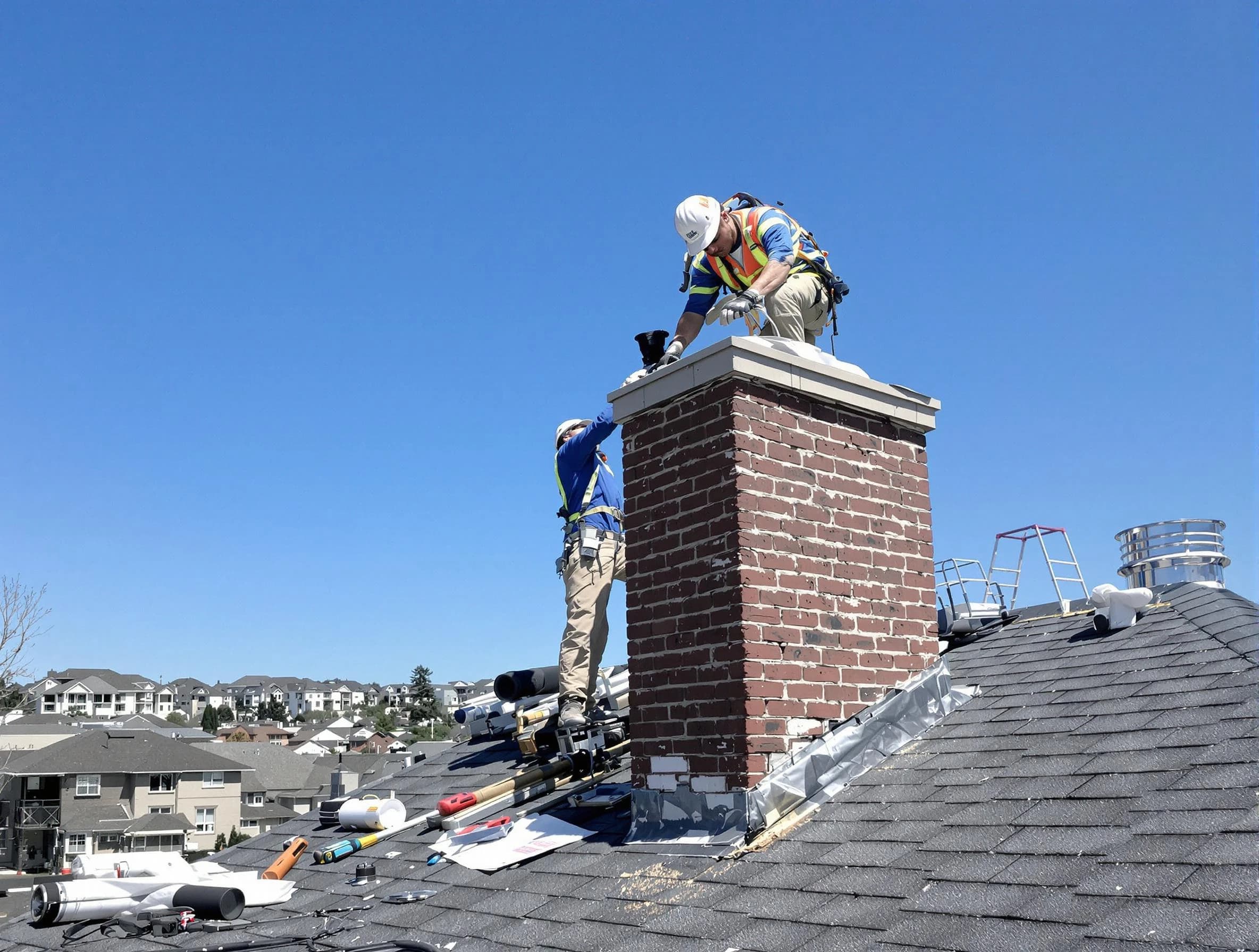 Englewood Chimney Sweep repairing a chimney crown in Englewood, NJ