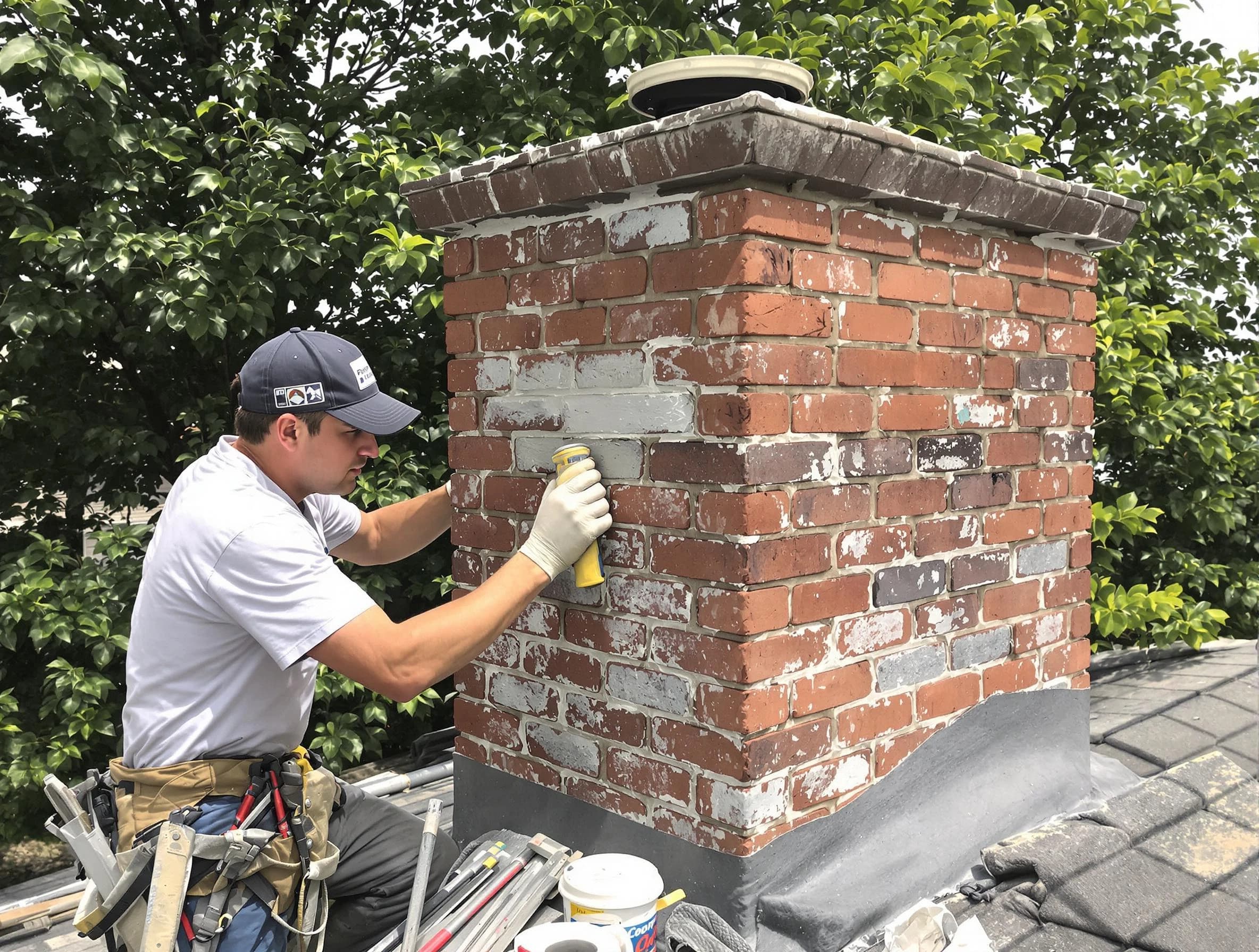 Englewood Chimney Sweep restoring an aging chimney in Englewood, NJ