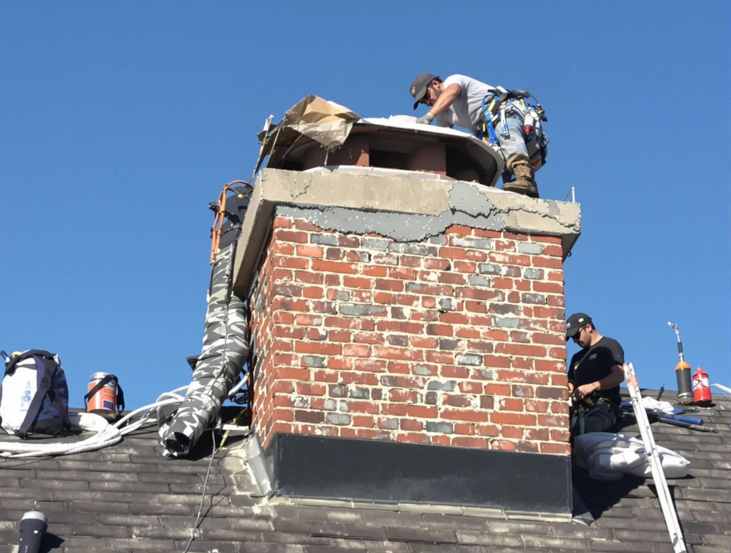 Englewood Chimney Sweep installing a custom chimney crown in Englewood, NJ