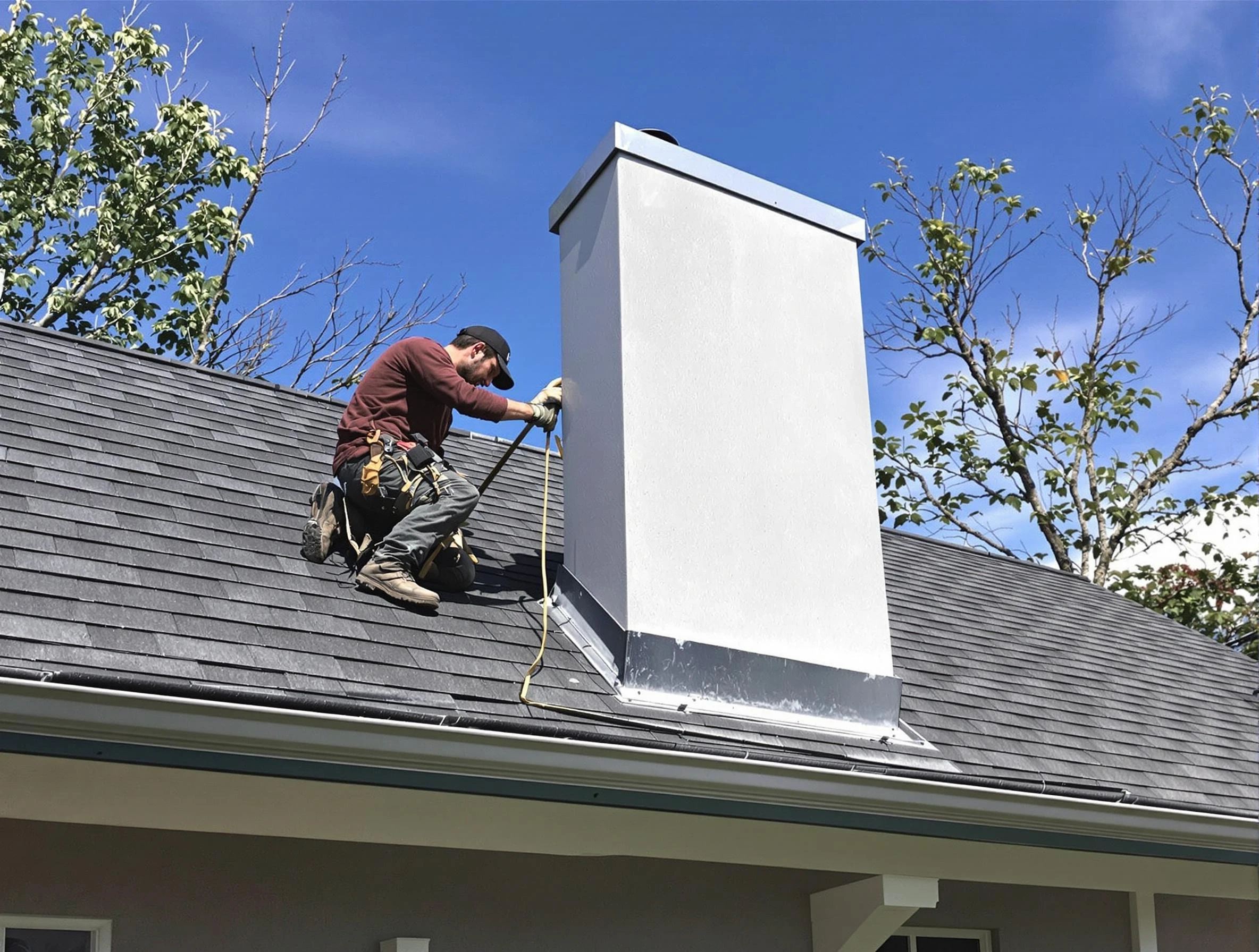 Englewood Chimney Sweep team member finishing chimney construction in Englewood, NJ