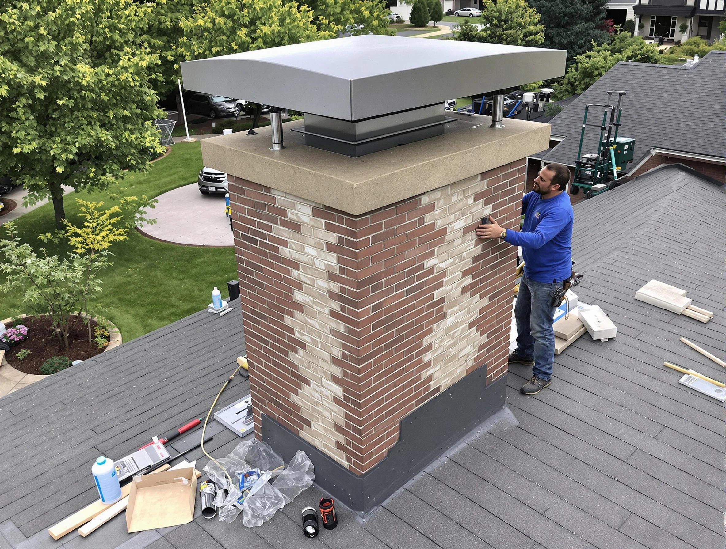Englewood Chimney Sweep team working on a custom chimney remodel in Englewood, NJ